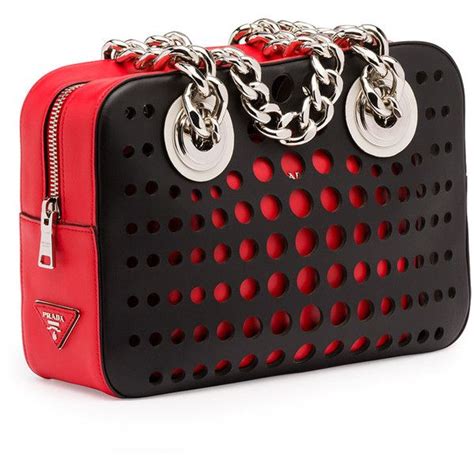 prada black perforated purse train|Prada handbags.